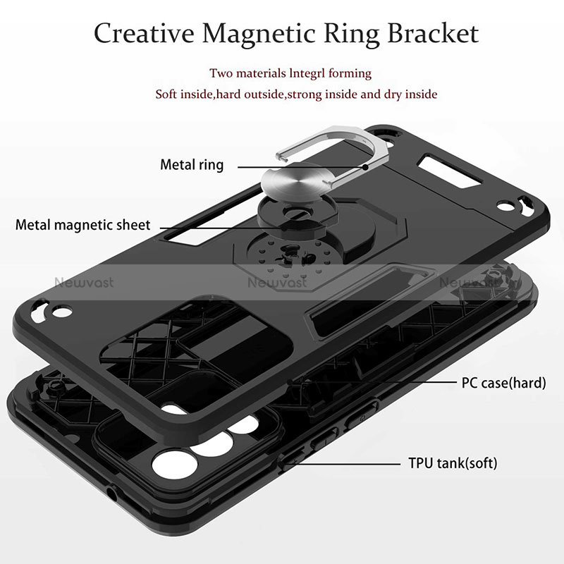 Silicone Matte Finish and Plastic Back Cover Case with Magnetic Finger Ring Stand Y01B for Vivo V23 5G