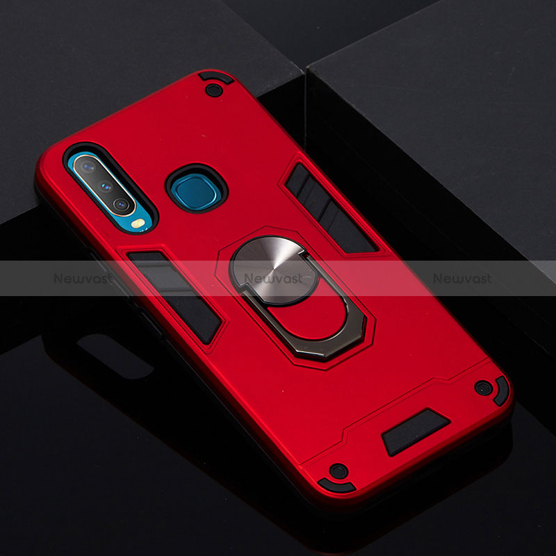 Silicone Matte Finish and Plastic Back Cover Case with Magnetic Finger Ring Stand Y01B for Vivo Y12