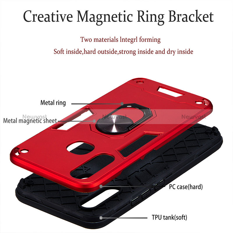 Silicone Matte Finish and Plastic Back Cover Case with Magnetic Finger Ring Stand Y01B for Vivo Y12