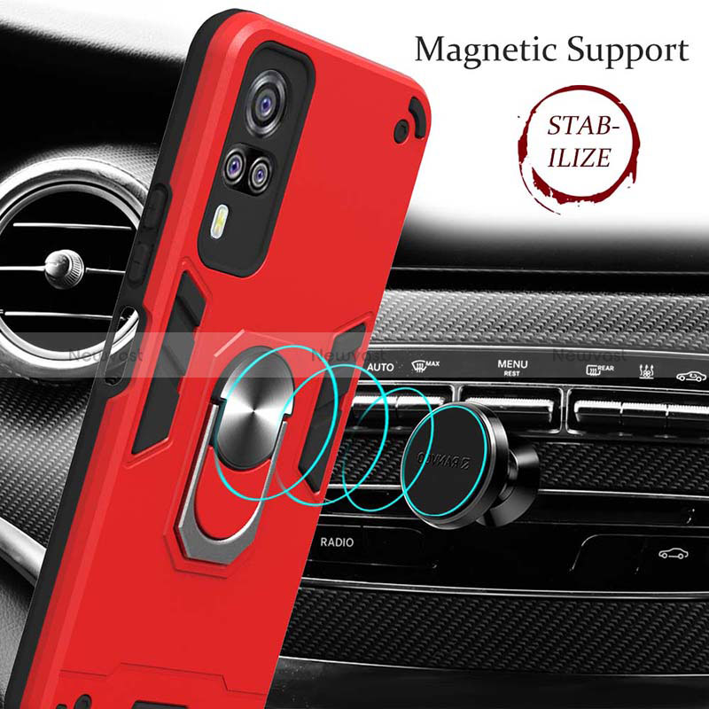 Silicone Matte Finish and Plastic Back Cover Case with Magnetic Finger Ring Stand Y01B for Vivo Y31 (2021)