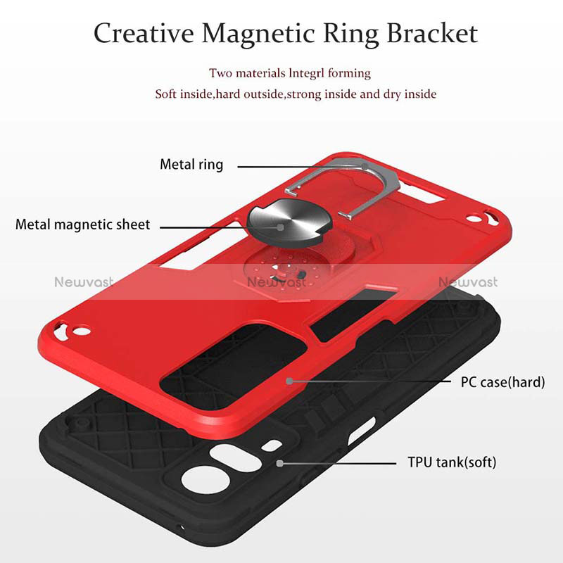 Silicone Matte Finish and Plastic Back Cover Case with Magnetic Finger Ring Stand Y01B for Vivo Y31 (2021)