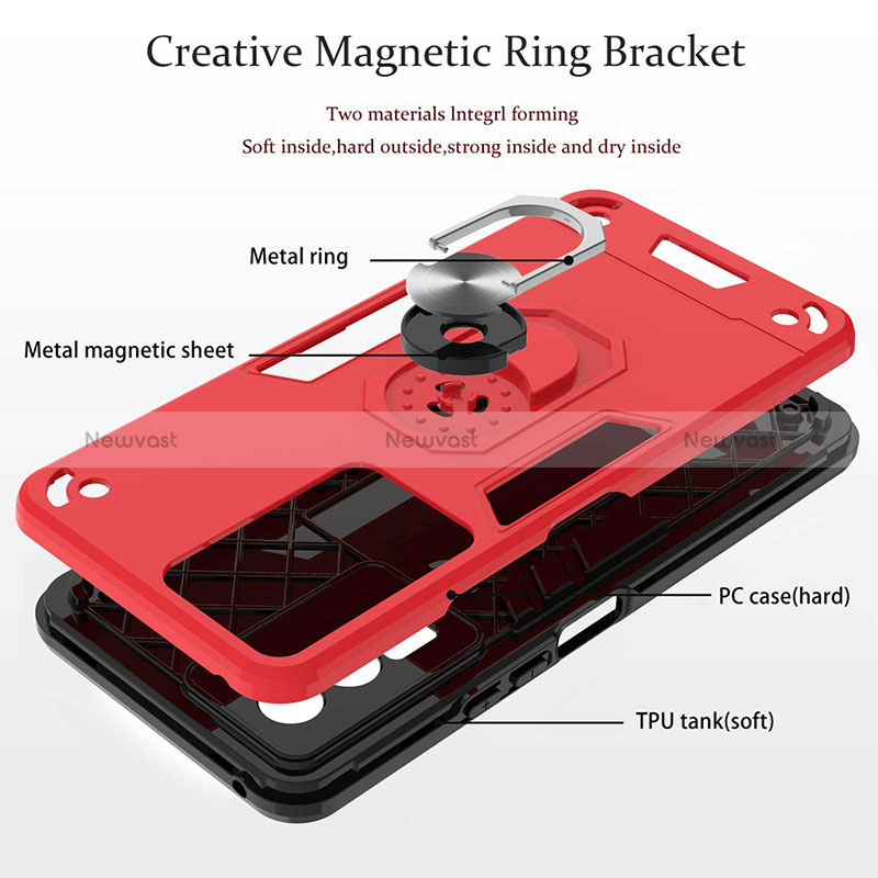 Silicone Matte Finish and Plastic Back Cover Case with Magnetic Finger Ring Stand Y01B for Vivo Y74s 5G