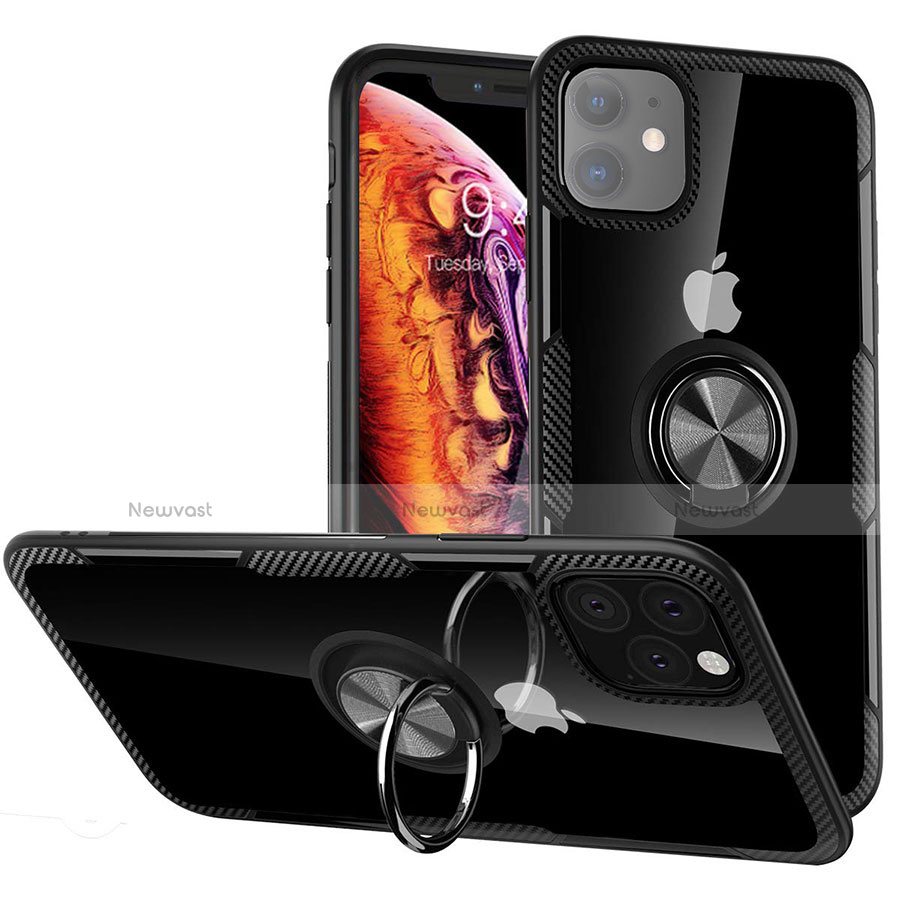 Silicone Matte Finish and Plastic Back Cover Case with Magnetic Finger Ring Stand Y02 for Apple iPhone 11