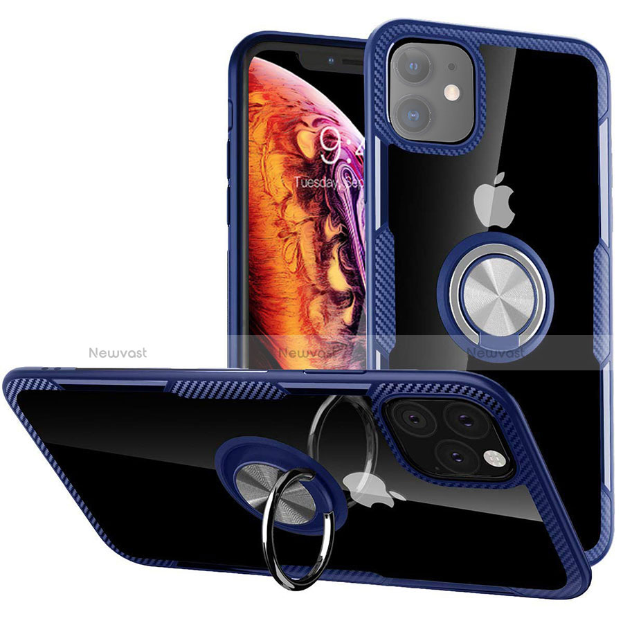 Silicone Matte Finish and Plastic Back Cover Case with Magnetic Finger Ring Stand Y02 for Apple iPhone 11