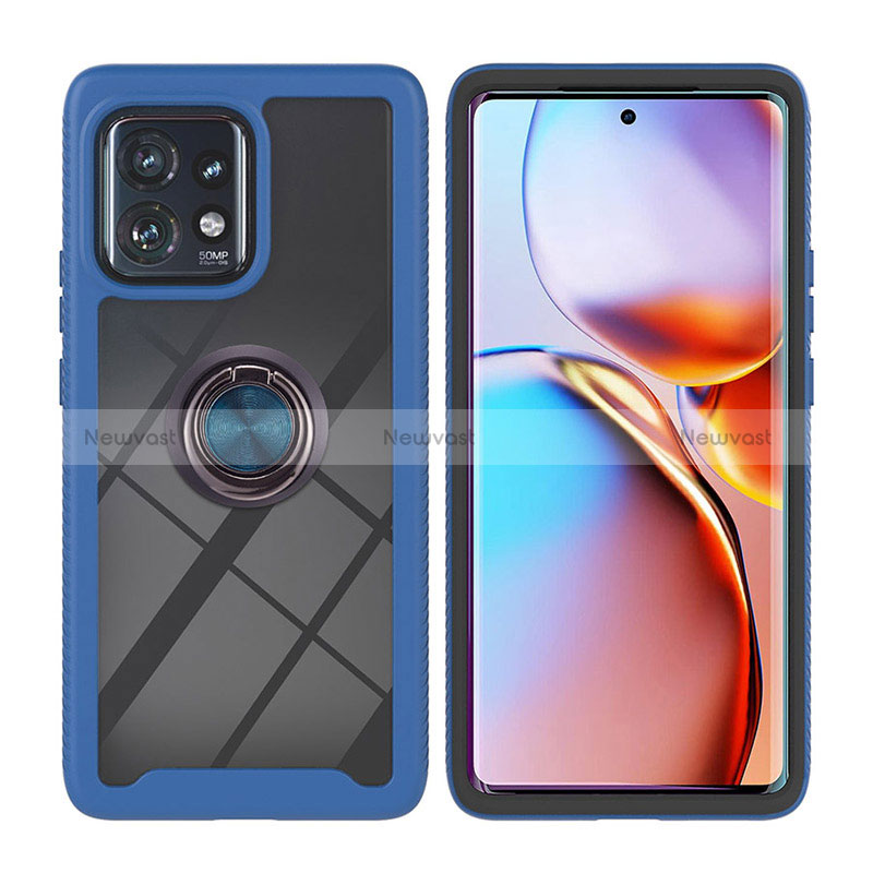 Silicone Matte Finish and Plastic Back Cover Case with Magnetic Finger Ring Stand YB1 for Motorola Moto Edge 40 Pro 5G