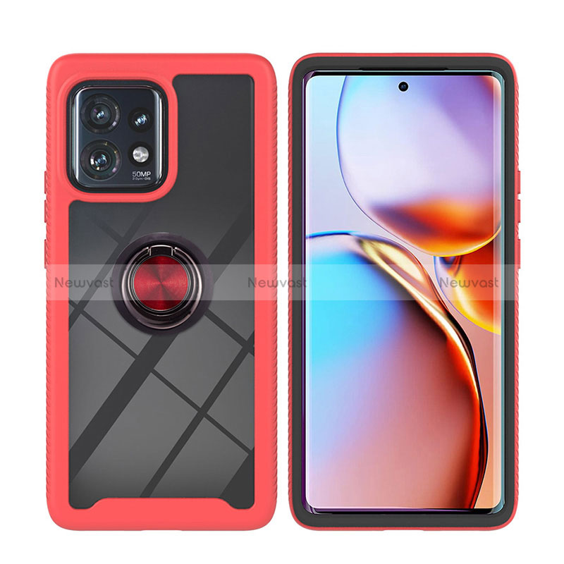 Silicone Matte Finish and Plastic Back Cover Case with Magnetic Finger Ring Stand YB1 for Motorola Moto Edge 40 Pro 5G