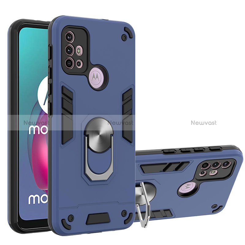 Silicone Matte Finish and Plastic Back Cover Case with Magnetic Finger Ring Stand YB1 for Motorola Moto G20