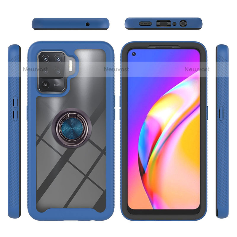 Silicone Matte Finish and Plastic Back Cover Case with Magnetic Finger Ring Stand YB1 for Oppo F19 Pro