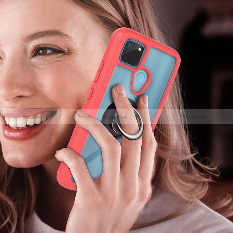 Silicone Matte Finish and Plastic Back Cover Case with Magnetic Finger Ring Stand YB1 for Realme C25Y