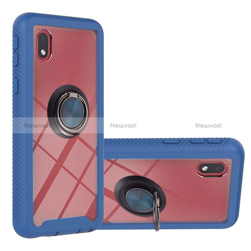 Silicone Matte Finish and Plastic Back Cover Case with Magnetic Finger Ring Stand YB1 for Samsung Galaxy A01 Core