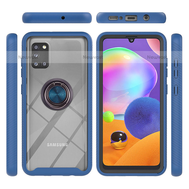 Silicone Matte Finish and Plastic Back Cover Case with Magnetic Finger Ring Stand YB1 for Samsung Galaxy A31