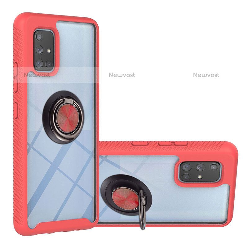 Silicone Matte Finish and Plastic Back Cover Case with Magnetic Finger Ring Stand YB1 for Samsung Galaxy A71 4G A715