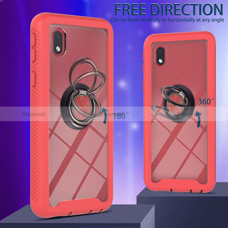 Silicone Matte Finish and Plastic Back Cover Case with Magnetic Finger Ring Stand YB1 for Samsung Galaxy M01 Core