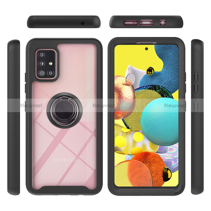 Silicone Matte Finish and Plastic Back Cover Case with Magnetic Finger Ring Stand YB1 for Samsung Galaxy M40S