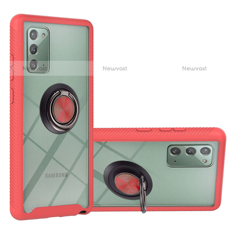 Silicone Matte Finish and Plastic Back Cover Case with Magnetic Finger Ring Stand YB1 for Samsung Galaxy Note 20 5G