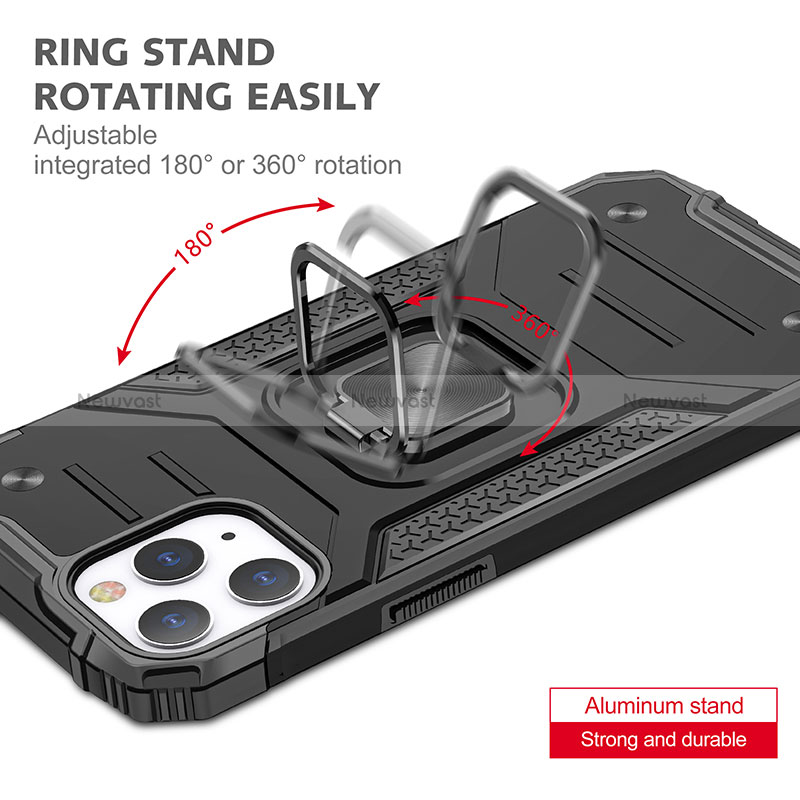 Silicone Matte Finish and Plastic Back Cover Case with Magnetic Finger Ring Stand YF1 for Apple iPhone 13 Pro Max