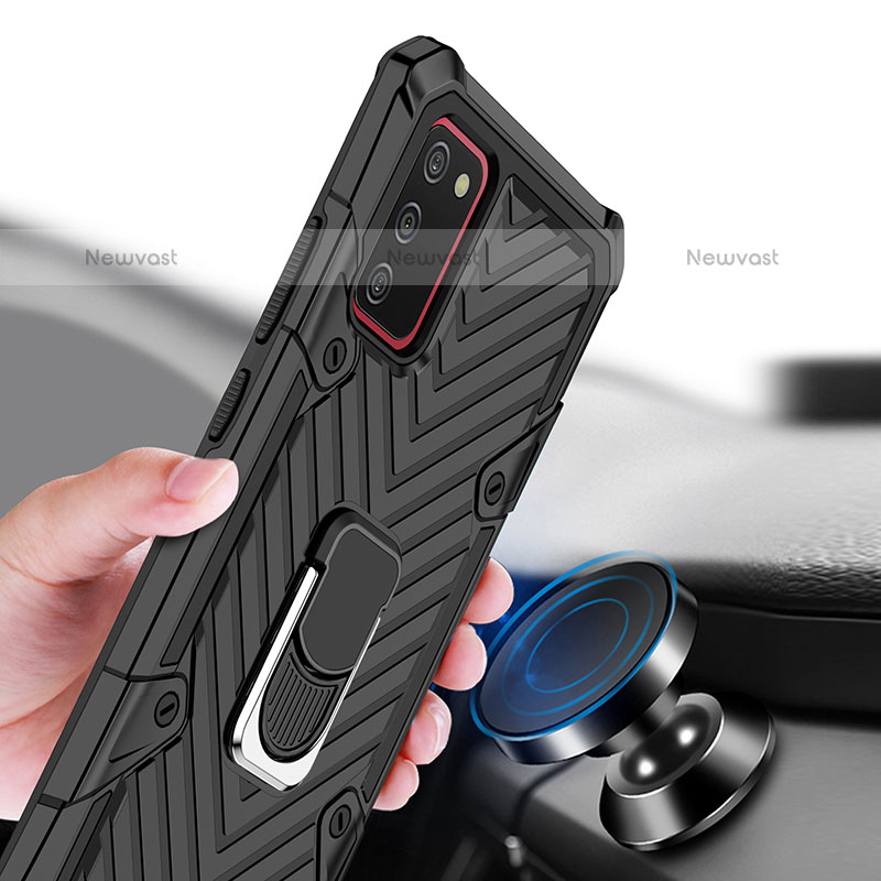 Silicone Matte Finish and Plastic Back Cover Case with Magnetic Finger Ring Stand YF1 for Samsung Galaxy A02s