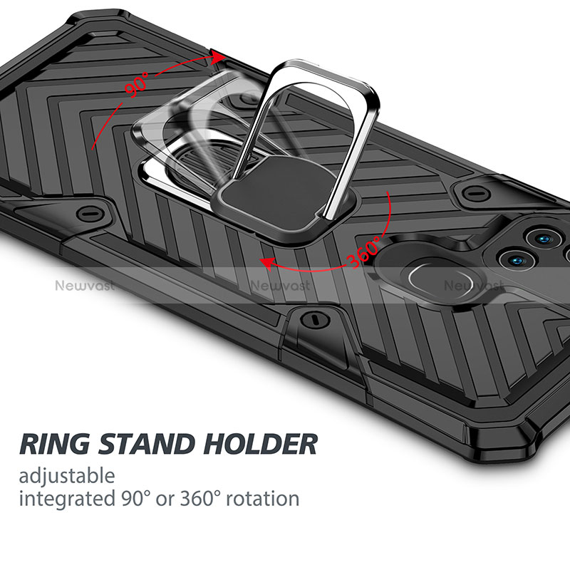 Silicone Matte Finish and Plastic Back Cover Case with Magnetic Finger Ring Stand YF1 for Samsung Galaxy A21s