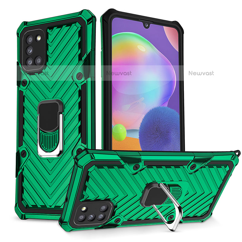 Silicone Matte Finish and Plastic Back Cover Case with Magnetic Finger Ring Stand YF1 for Samsung Galaxy A31