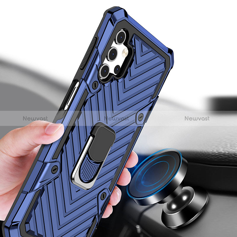 Silicone Matte Finish and Plastic Back Cover Case with Magnetic Finger Ring Stand YF1 for Samsung Galaxy A32 4G