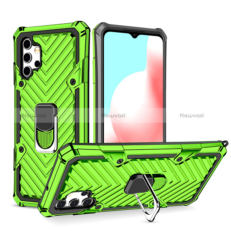 Silicone Matte Finish and Plastic Back Cover Case with Magnetic Finger Ring Stand YF1 for Samsung Galaxy A32 4G Matcha Green