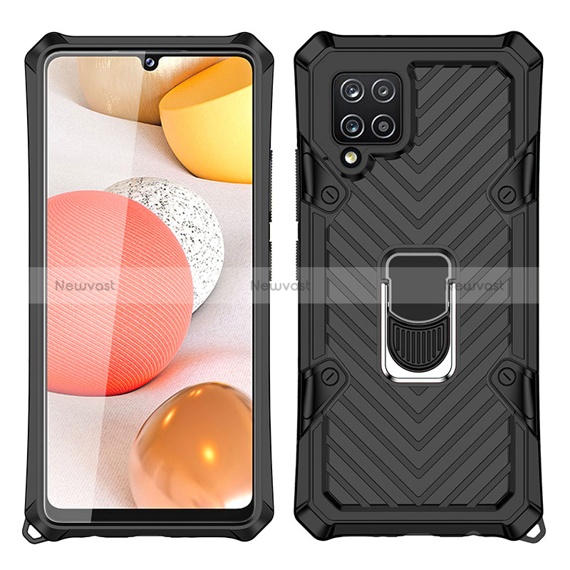 Silicone Matte Finish and Plastic Back Cover Case with Magnetic Finger Ring Stand YF1 for Samsung Galaxy A42 5G