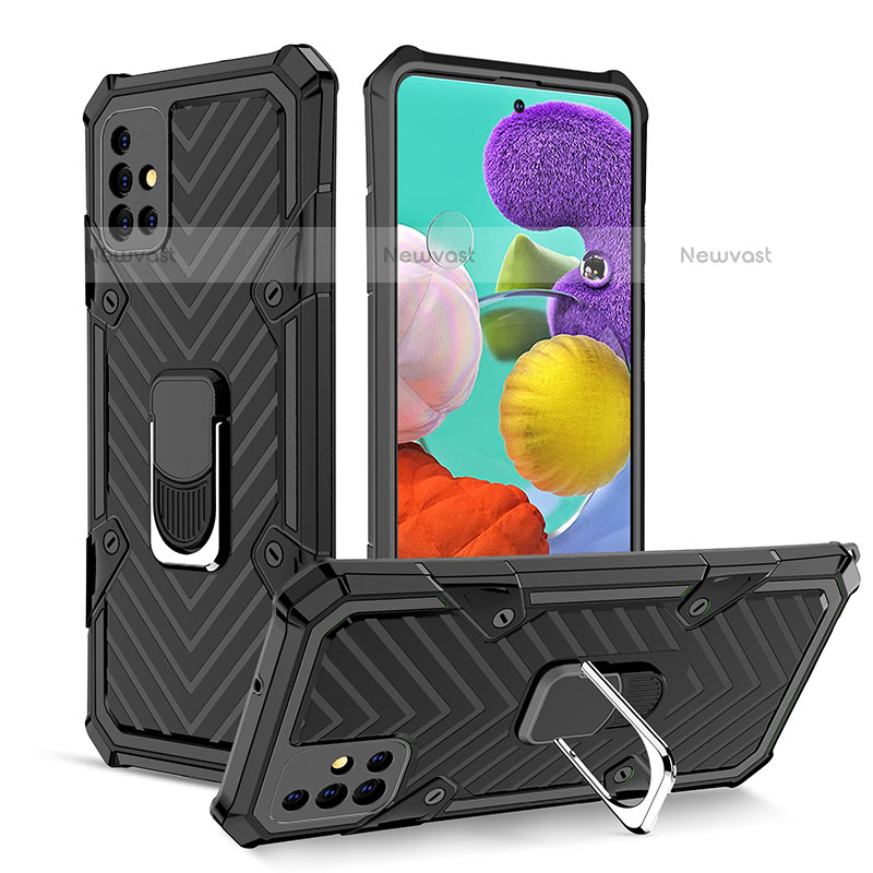 Silicone Matte Finish and Plastic Back Cover Case with Magnetic Finger Ring Stand YF1 for Samsung Galaxy A51 4G