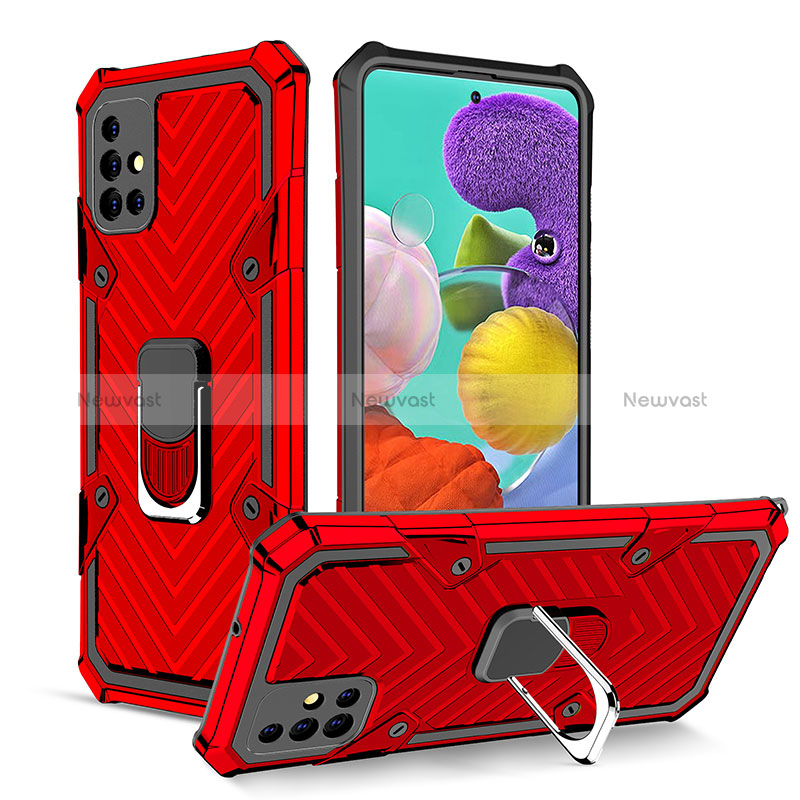 Silicone Matte Finish and Plastic Back Cover Case with Magnetic Finger Ring Stand YF1 for Samsung Galaxy A51 5G Red