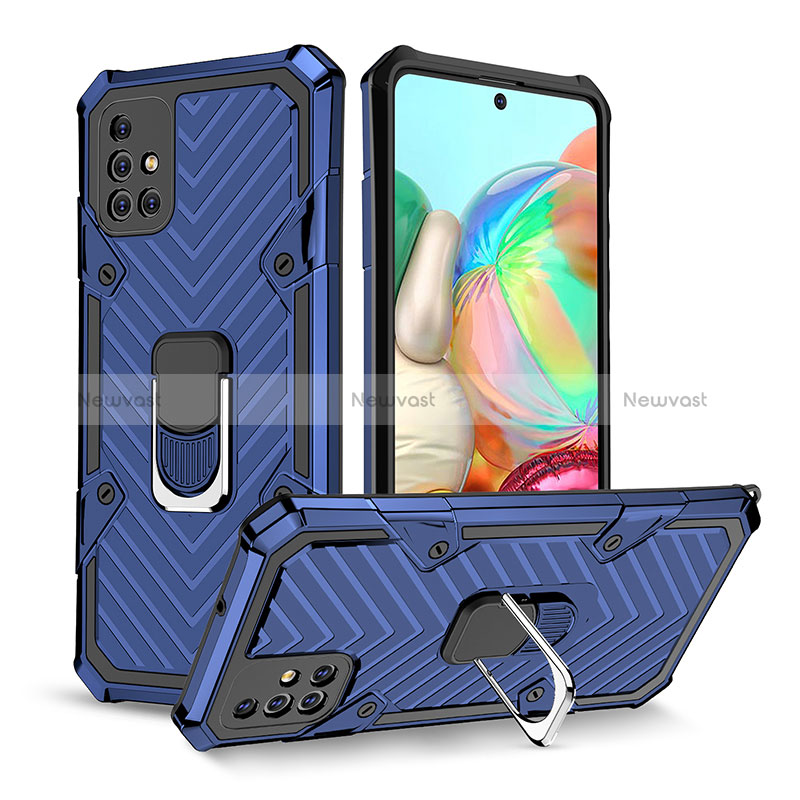 Silicone Matte Finish and Plastic Back Cover Case with Magnetic Finger Ring Stand YF1 for Samsung Galaxy A71 5G