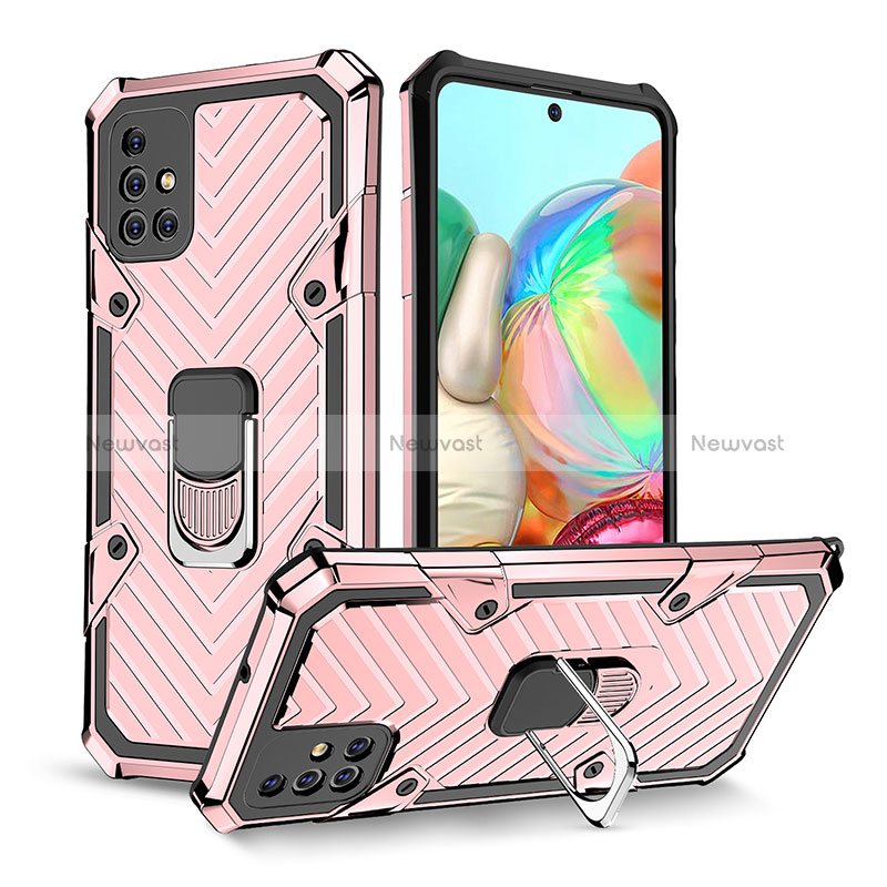 Silicone Matte Finish and Plastic Back Cover Case with Magnetic Finger Ring Stand YF1 for Samsung Galaxy A71 5G