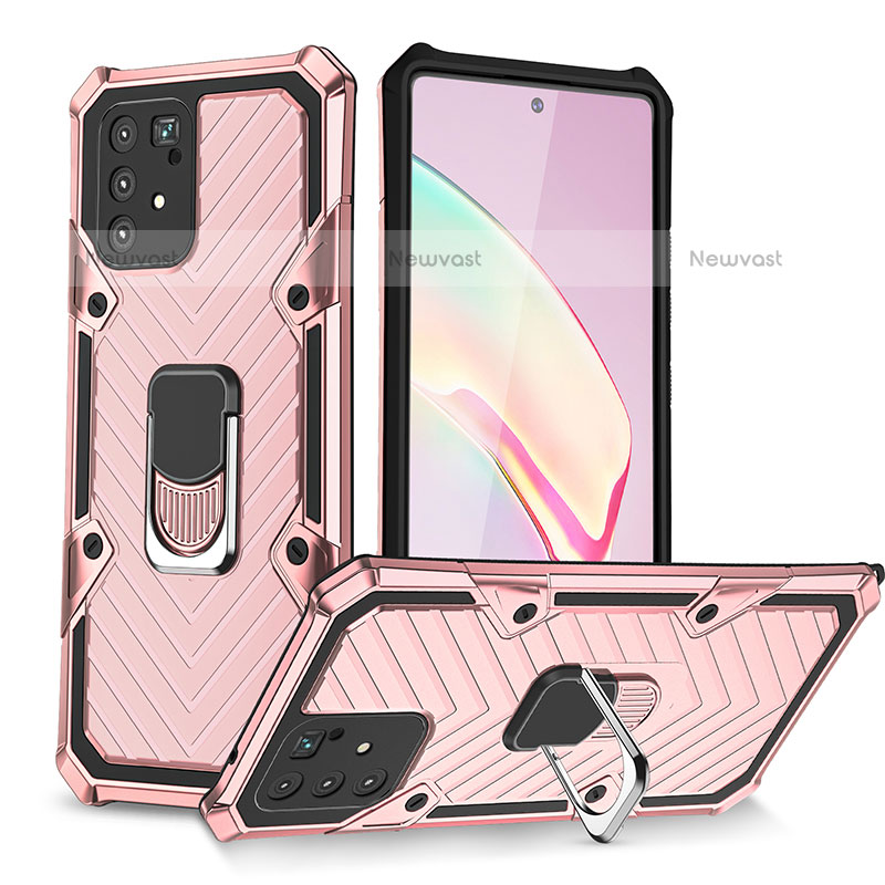 Silicone Matte Finish and Plastic Back Cover Case with Magnetic Finger Ring Stand YF1 for Samsung Galaxy A91