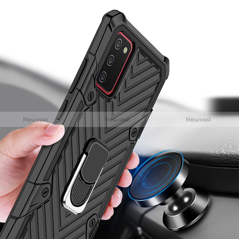 Silicone Matte Finish and Plastic Back Cover Case with Magnetic Finger Ring Stand YF1 for Samsung Galaxy F02S SM-E025F