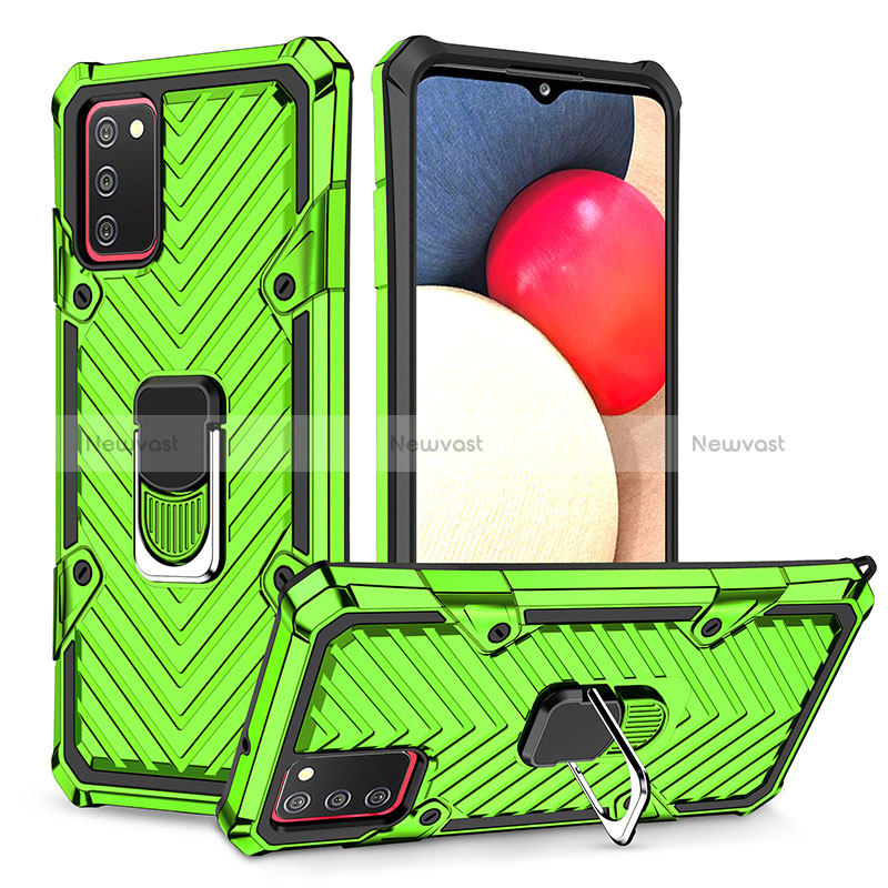 Silicone Matte Finish and Plastic Back Cover Case with Magnetic Finger Ring Stand YF1 for Samsung Galaxy F02S SM-E025F Matcha Green