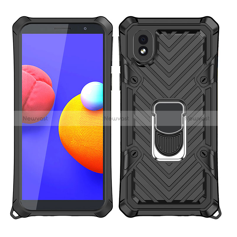 Silicone Matte Finish and Plastic Back Cover Case with Magnetic Finger Ring Stand YF1 for Samsung Galaxy M01 Core