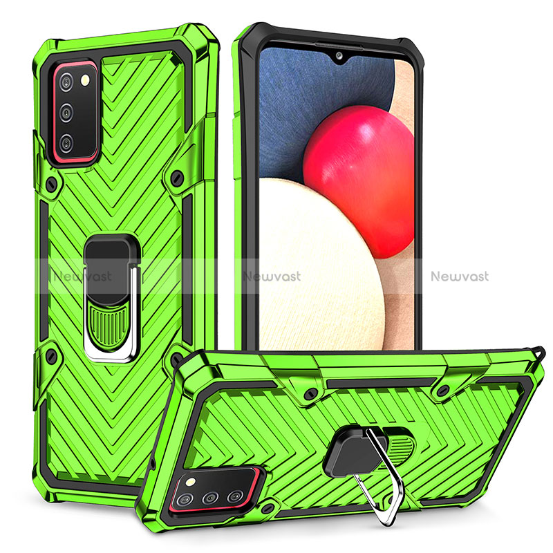 Silicone Matte Finish and Plastic Back Cover Case with Magnetic Finger Ring Stand YF1 for Samsung Galaxy M02s Matcha Green