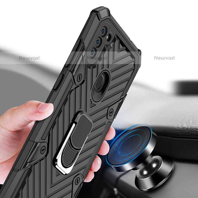 Silicone Matte Finish and Plastic Back Cover Case with Magnetic Finger Ring Stand YF1 for Samsung Galaxy M11