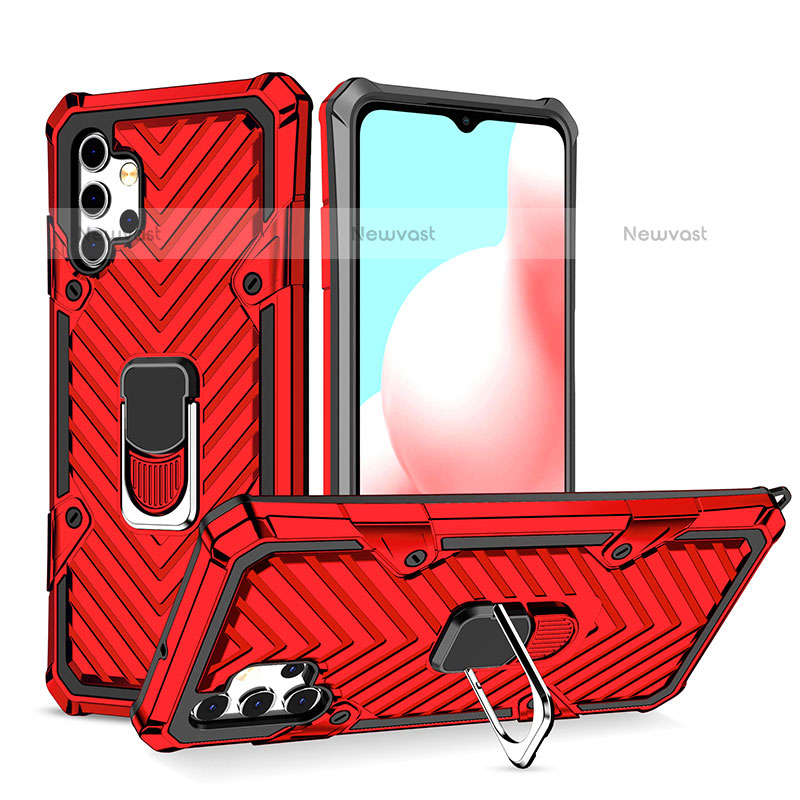 Silicone Matte Finish and Plastic Back Cover Case with Magnetic Finger Ring Stand YF1 for Samsung Galaxy M32 5G Red