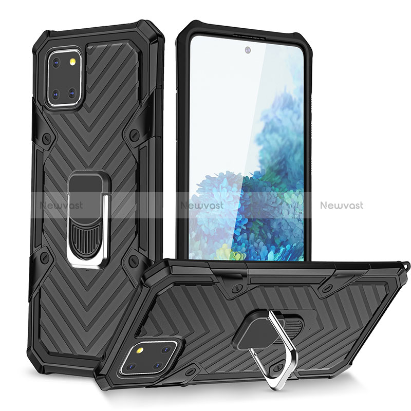 Silicone Matte Finish and Plastic Back Cover Case with Magnetic Finger Ring Stand YF1 for Samsung Galaxy M60s Black