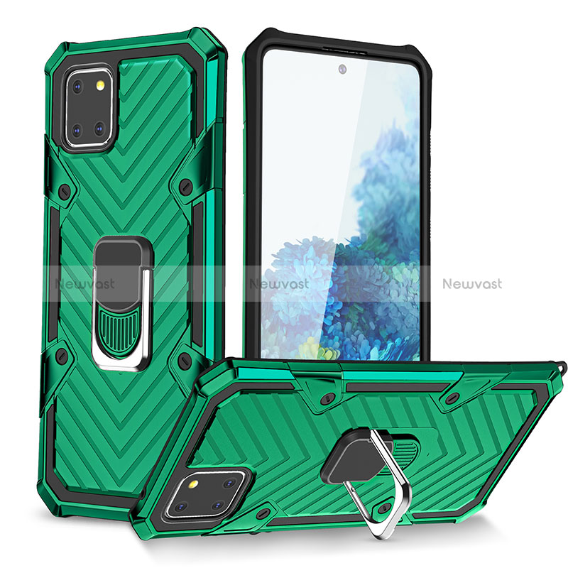 Silicone Matte Finish and Plastic Back Cover Case with Magnetic Finger Ring Stand YF1 for Samsung Galaxy M60s Green