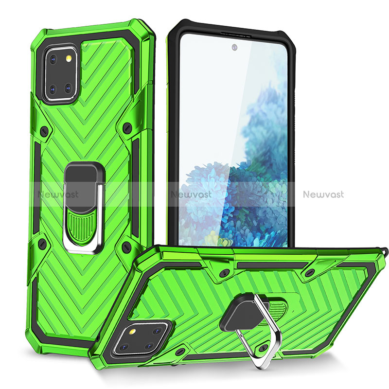 Silicone Matte Finish and Plastic Back Cover Case with Magnetic Finger Ring Stand YF1 for Samsung Galaxy M60s Matcha Green