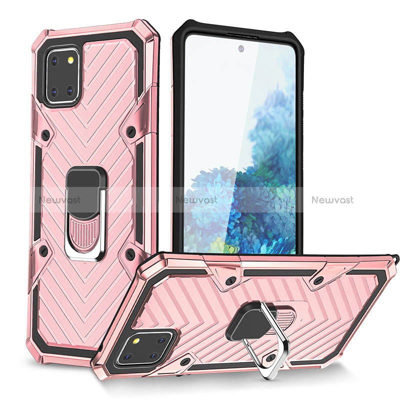 Silicone Matte Finish and Plastic Back Cover Case with Magnetic Finger Ring Stand YF1 for Samsung Galaxy M60s Rose Gold