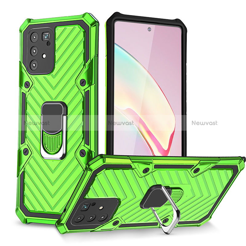 Silicone Matte Finish and Plastic Back Cover Case with Magnetic Finger Ring Stand YF1 for Samsung Galaxy M80S Matcha Green