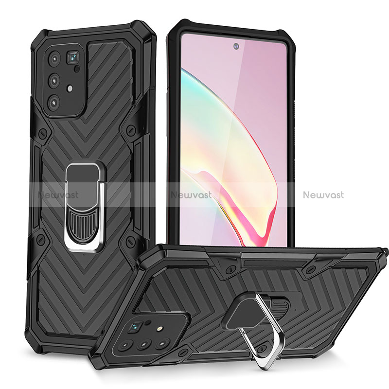 Silicone Matte Finish and Plastic Back Cover Case with Magnetic Finger Ring Stand YF1 for Samsung Galaxy S10 Lite