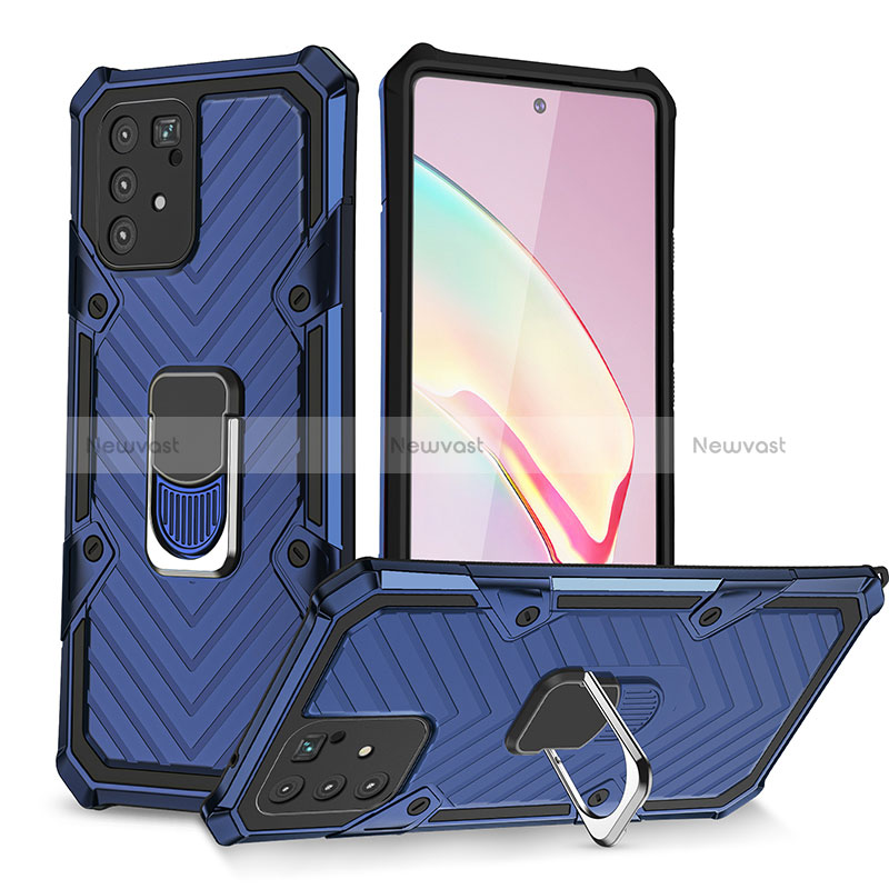 Silicone Matte Finish and Plastic Back Cover Case with Magnetic Finger Ring Stand YF1 for Samsung Galaxy S10 Lite Blue