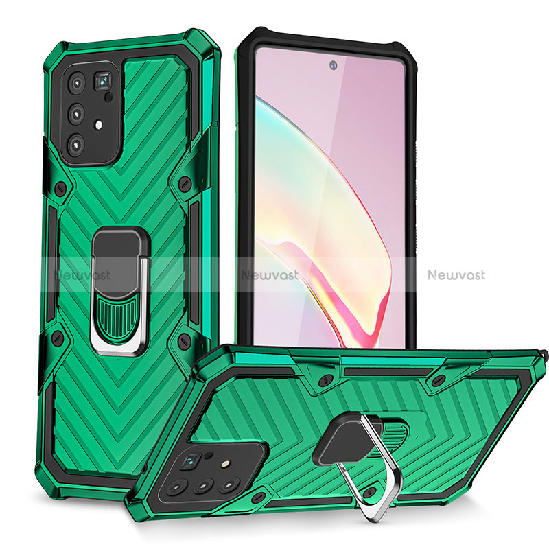 Silicone Matte Finish and Plastic Back Cover Case with Magnetic Finger Ring Stand YF1 for Samsung Galaxy S10 Lite Green