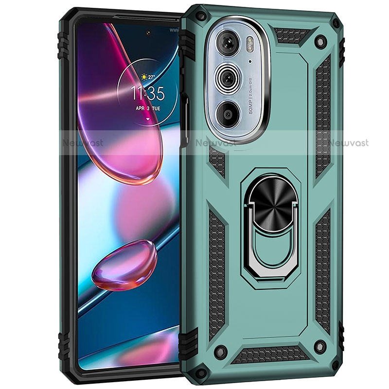 Silicone Matte Finish and Plastic Back Cover Case with Magnetic Finger Ring Stand Z01 for Motorola Moto Edge 30 Pro 5G