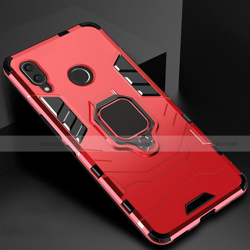 Silicone Matte Finish and Plastic Back Cover Case with Magnetic Finger Ring Stand Z01 for Xiaomi Redmi 7 Red