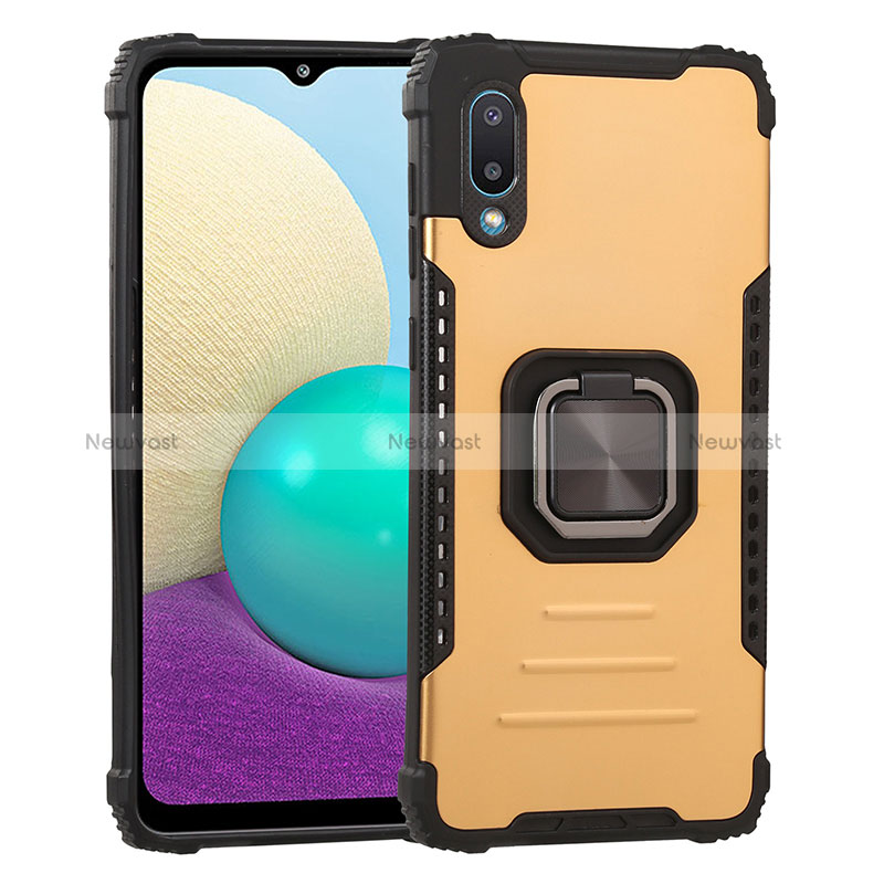 Silicone Matte Finish and Plastic Back Cover Case with Magnetic Finger Ring Stand ZJ1 for Samsung Galaxy A02