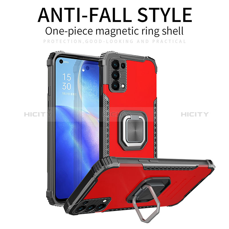 Silicone Matte Finish and Plastic Back Cover Case with Magnetic Finger Ring Stand ZJ1 for Samsung Galaxy A03s