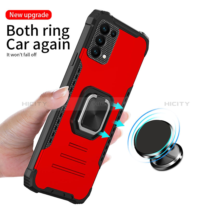 Silicone Matte Finish and Plastic Back Cover Case with Magnetic Finger Ring Stand ZJ1 for Samsung Galaxy A03s